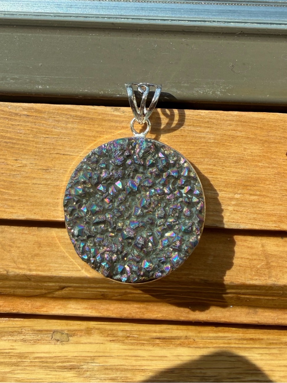 925 STERLING SILVER TITANIUM COATED DRUZY QUARTZ PENDANT